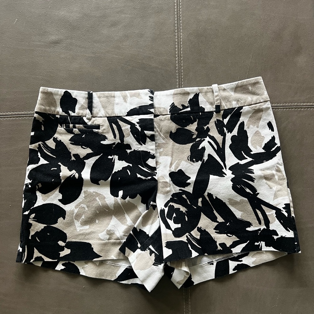 LOFT High-Waist Floral-Print Shorts in Black and Cream